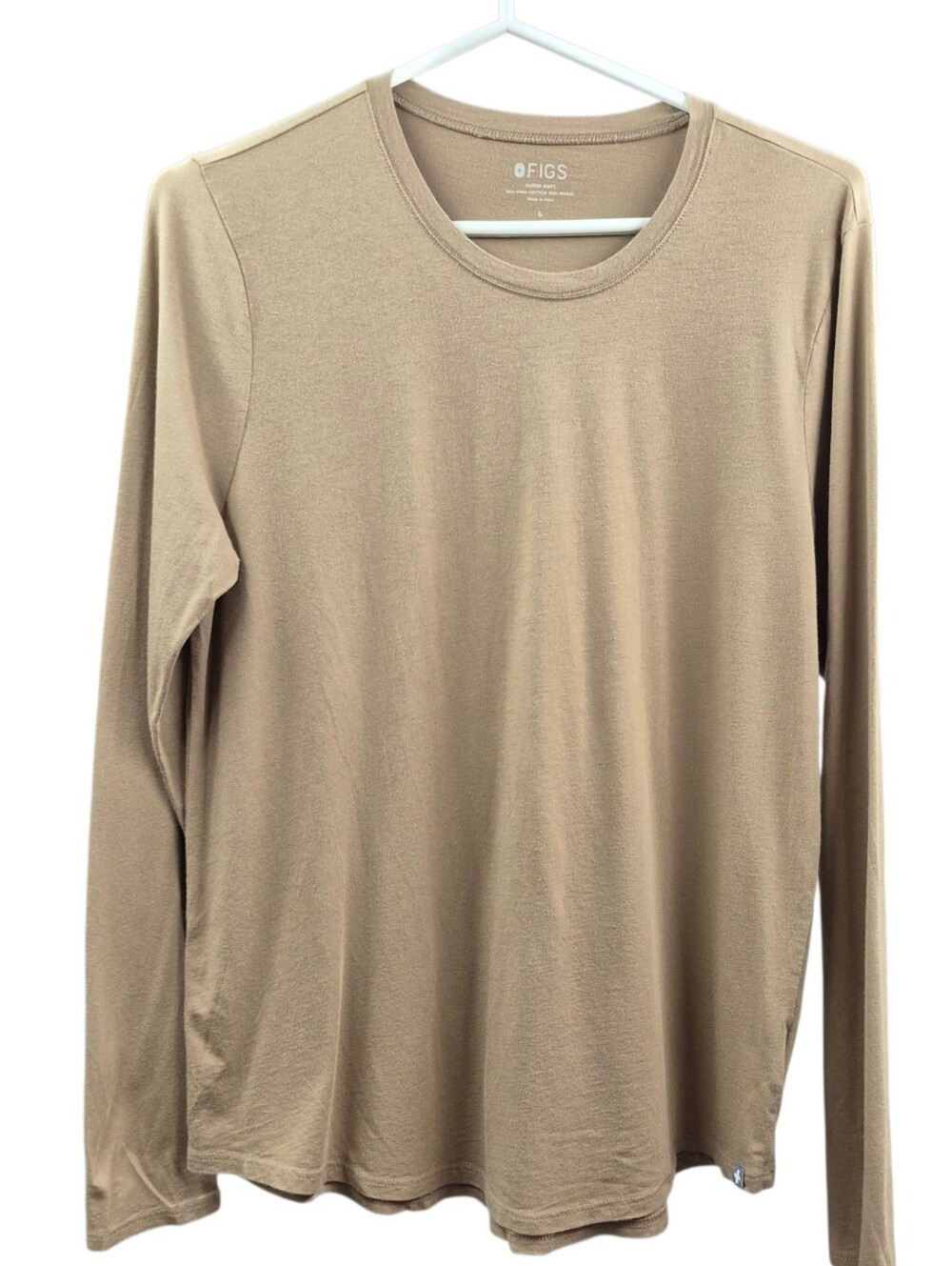 FIGS Threads for Threads Long Sleeve Crew Neck Tee Shirt Women's Large Beige Tan